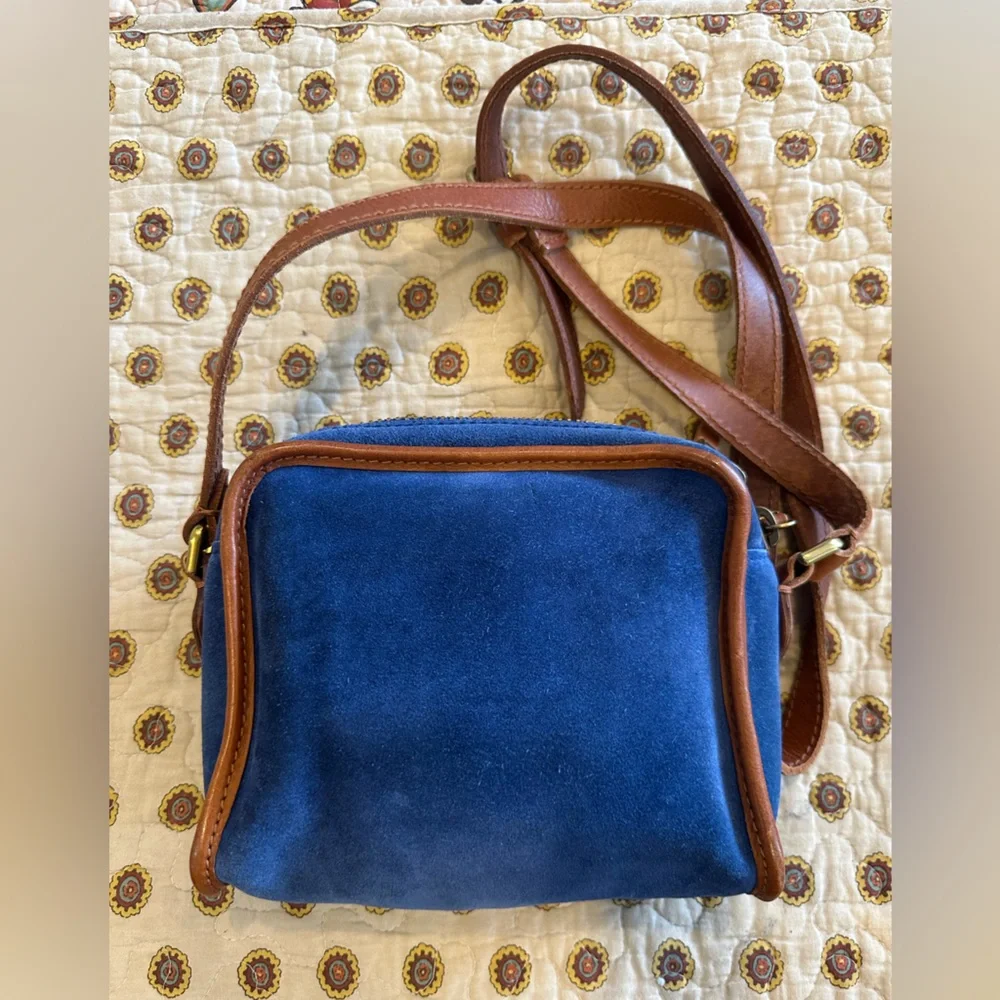 Madewell 1937 Accessories Blue Suede Camden Crossbody with Cognac Leather Trim